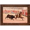 Image 1 : Spanish Bullfight Scene by Molina Painted on Tile, 1878--Broken and repaired   [145768]