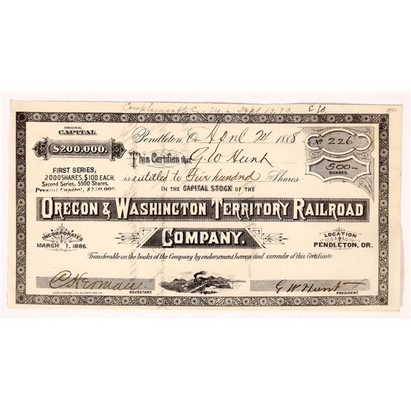 Oregon & Washington Territory Railroad Stock, 1888   [174685]