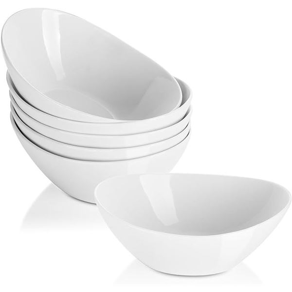 Lot of 1 Box of Lifver 7inch 17oz White Oval Dessert Bowls - 6PCS