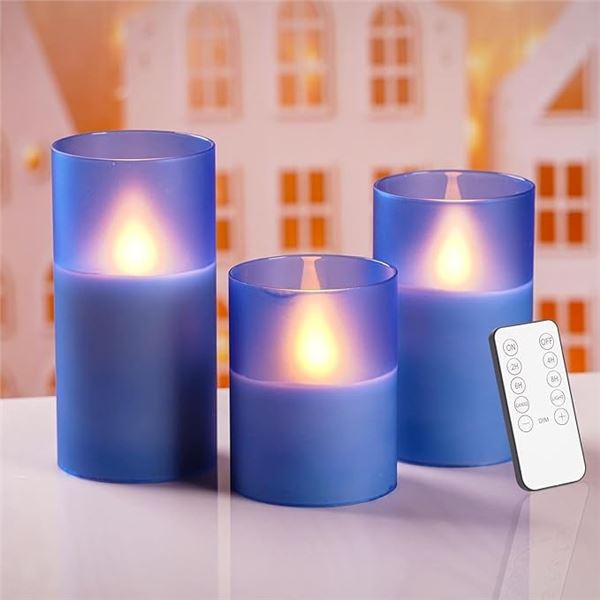 Lot of 1 Box of Blue Frosted Flameless Candles - 3 Pack