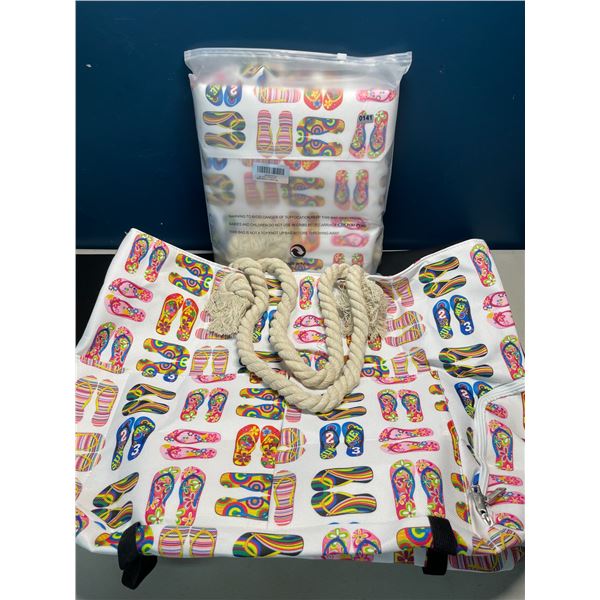 Lot of 2 Canvas Beach Bag Totes - 22 x 16 inch size