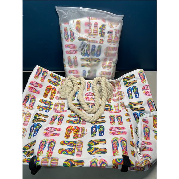 Lot of 2 Canvas Beach Bag Totes - 22 x 16 inch size