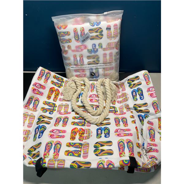 Lot of 2 Canvas Beach Bag Totes - 22 x 16 inch size