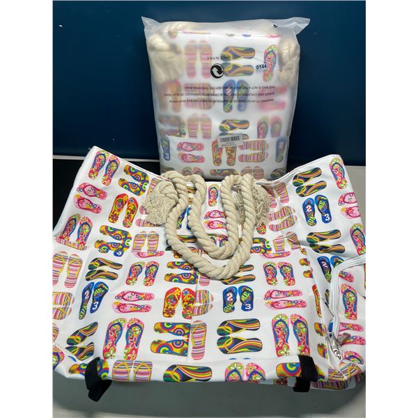 Lot of 2 Canvas Beach Bag Totes - 22 x 16 inch size