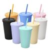 Image 1 : Lot of 8 Colorful 16oz Tumblers - Matte/Pastel Colors -Double Wall Plastic Tumblers w/ Lids & Straws