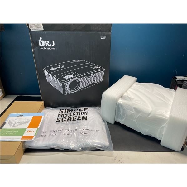 Lot of 1 Dr.J Professional AK30 1080P HD Home Projector w/ 100-inch Projector Screen