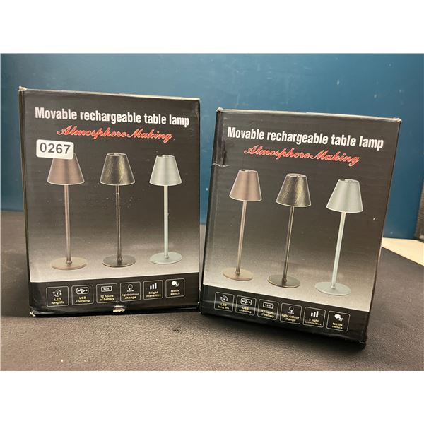 Lot of 2 Movable Rechargeable Table Lamps - Tactile Switch, USB Charging, 3 Light Intensities