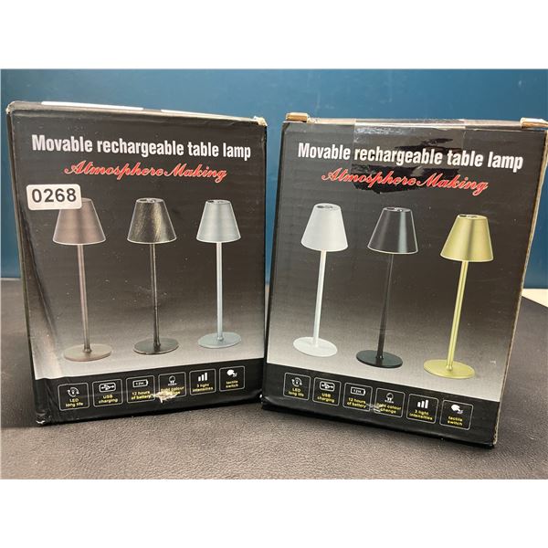 Lot of 2 Movable Rechargeable Table Lamps - Tactile Switch, USB Charging, 3 Light Intensities