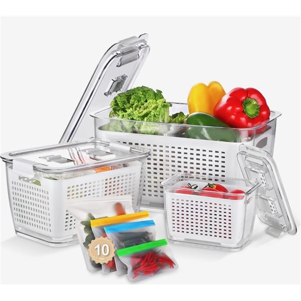 Lot of 1 Pack of Stackable Produce Saver Containers for Fridge w/ Fresh Vents