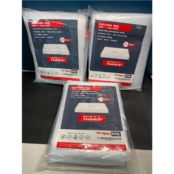 Lot of 3 Wrappy Bag Mattress Bags - 2X California King & 1X King Size