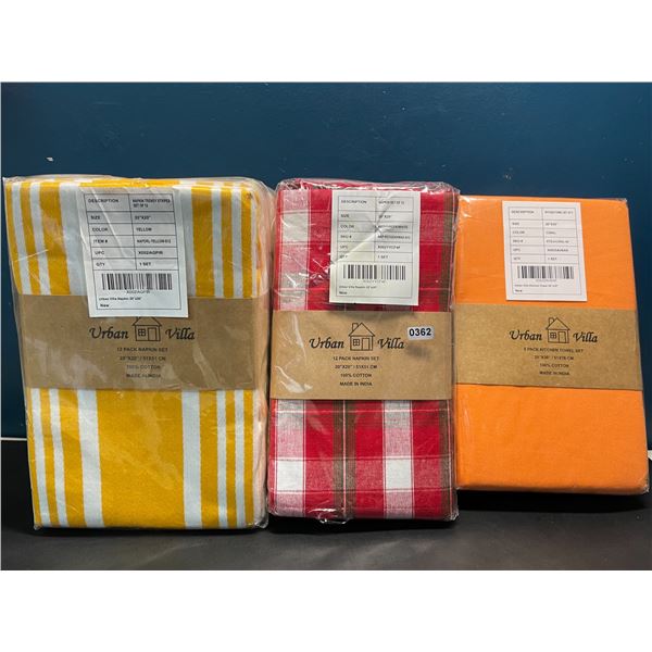 Lot of 3 Packs of Urban Villa Premium Oversized Dinner Napkins/Towels