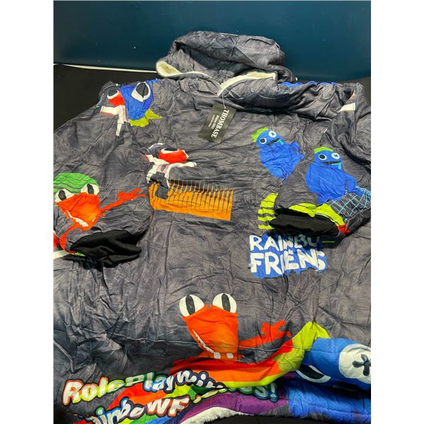 Lot of 1 Wearable Hoodie Blanket - "Snuggie Style" - Rainbow Freinds Design - Youth Sizing