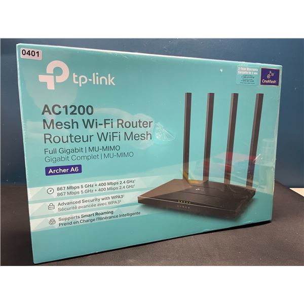 Lot of 1 TP-Link AC 1200 Archer A6 Full Gigabit Mesh Wi-Fi Router - Brand New Sealed