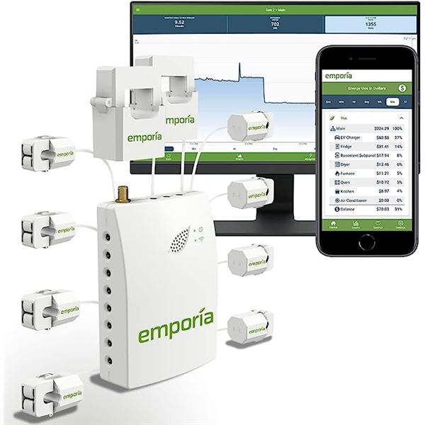Lot of 1 Emporia Vue Smart Home Energy Monitor with 8 50A Circuit Level Sensors