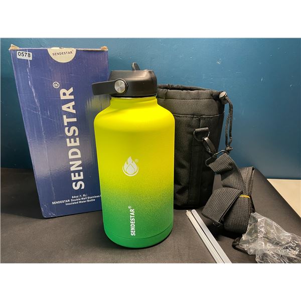 Lot of 1 Sendestar Double Wall Stainless Steel Insulated Water Bottle - 1.8L (64oz) (Yellow/Green)