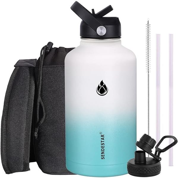 Lot of 1 Sendestar Double Wall Stainless Steel Insulated Water Bottle - 1.8L (64oz) (White/Tiffany)