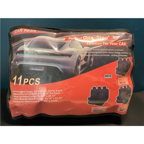 Lot of 1 Car Seat Cover Set - 11 PCS - Front and Rear Seat Covers - Blue/Black