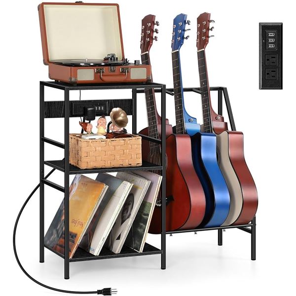 Lot of 1 Guitar Stand Floor Stand w/ Charging Station & 3-Tier Storage Shelf - New Sealed!