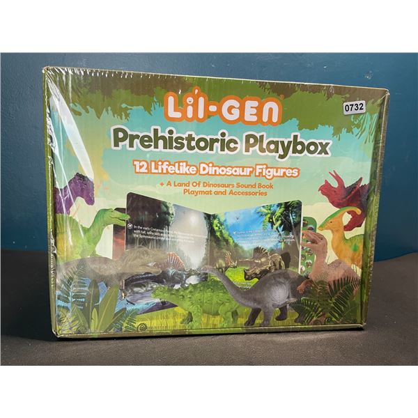 Lot of 1 Lil-Gen Prehistoric Playbox Toy Set - Includes 12 Dinosaur Figures, Sound Book & Playmat!