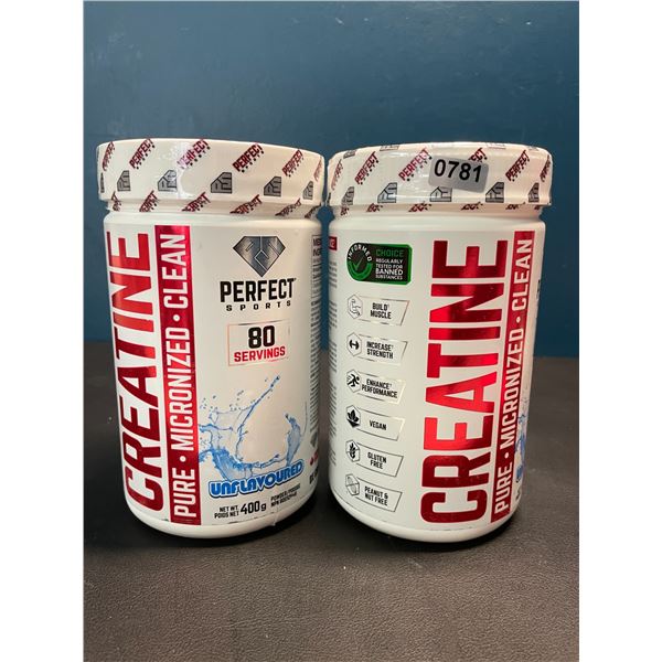 Lot of 2 Tubs of Perfect Sports Creatine Powder - Unflavoured - 400G each