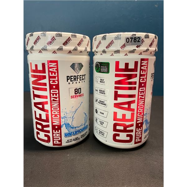 Lot of 2 Tubs of Perfect Sports Creatine Powder - Unflavoured - 400G each