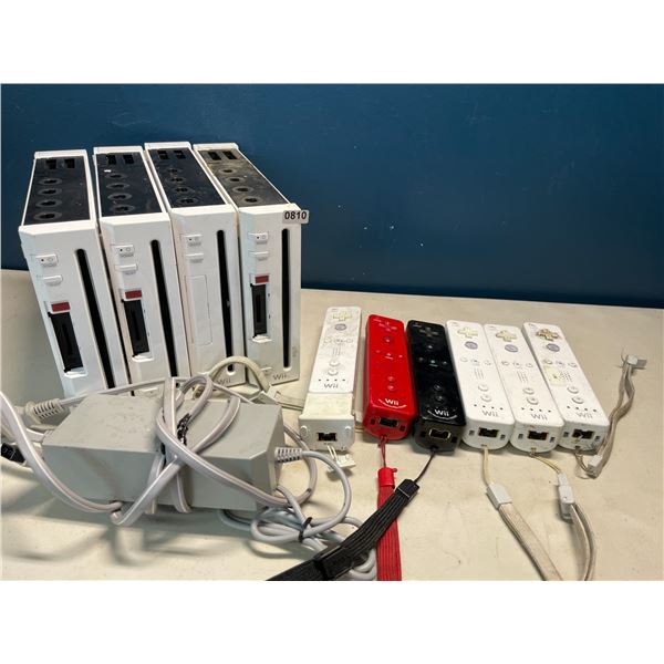 Lot of 4 Nintendo Wii Consoles - Used/As Is - w/ 6 Controllers & Cords