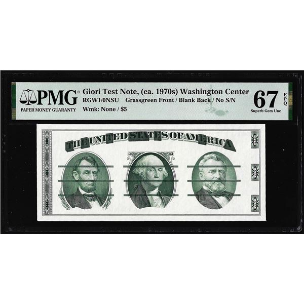 Circa 1970's Washington Center Giori Test Note PMG Superb Gem Uncirculated 67EPQ