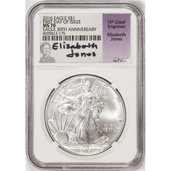 2016 $1 American Silver Eagle Coin NGC MS70 FDOI Jones Signature 30th Anniversary