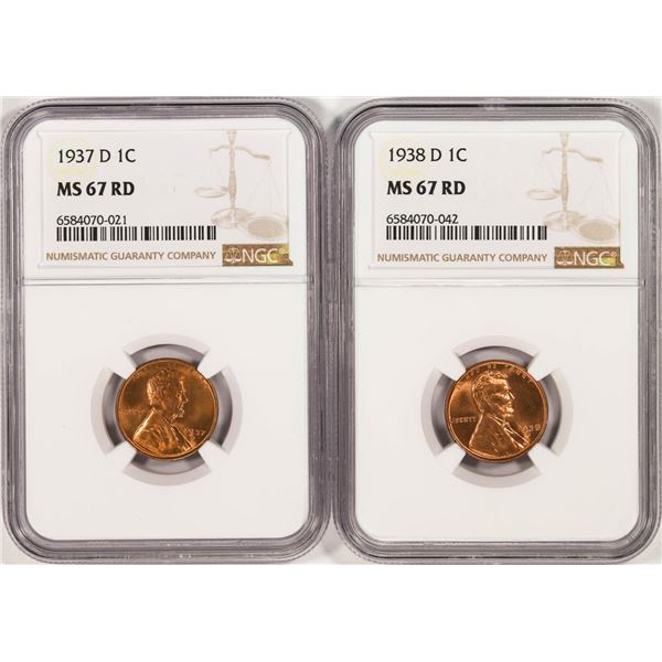 Lot of 1937-D & 1938-D Lincoln Wheat Cent Coins NGC MS67RD