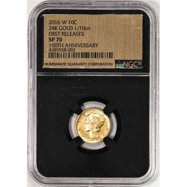2016-W Mercury Dime Centennial Commemorative Gold Coin NGC SP70 First Releases