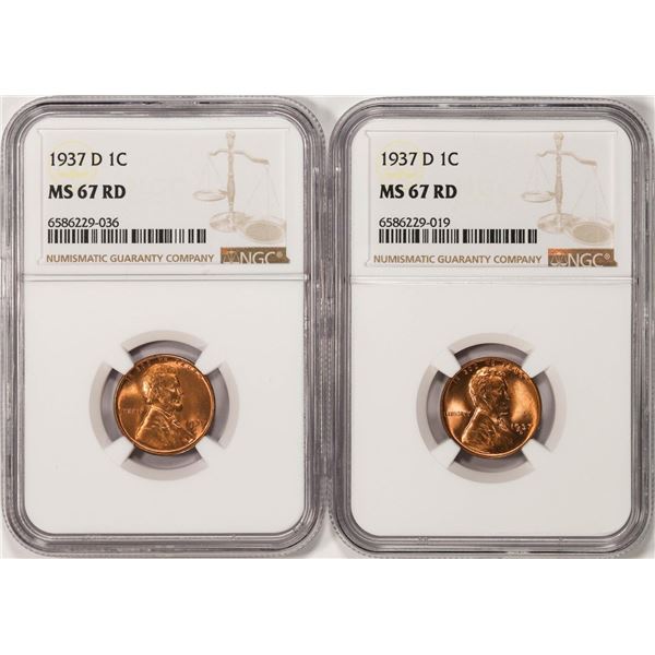 Lot of (2) 1937-D Lincoln Wheat Cent Coins NGC MS67RD