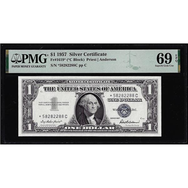 1957 $1 Silver Certificate Star Note FR.1619* PMG Superb Gem Uncirculated 69EPQ