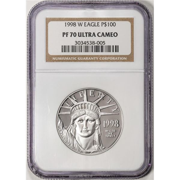 1998-W $100 Proof American Platinum Eagle Coin NGC PF70 Ultra Cameo