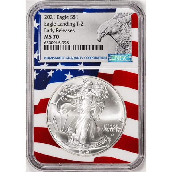 2021 Type 2 $1 American Silver Eagle Coin NGC MS70 Early Releases Flag Core