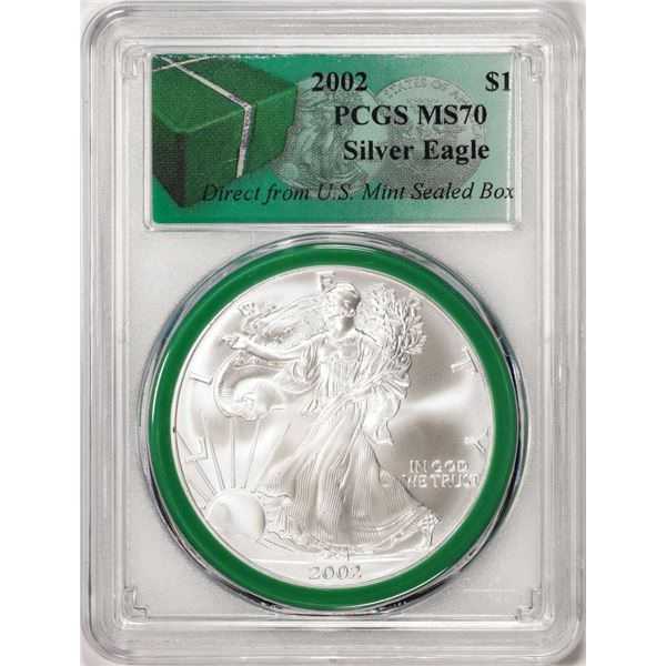 2002 $1 American Silver Eagle Coin PCGS MS70 Direct From U.S. Mint Sealed Box