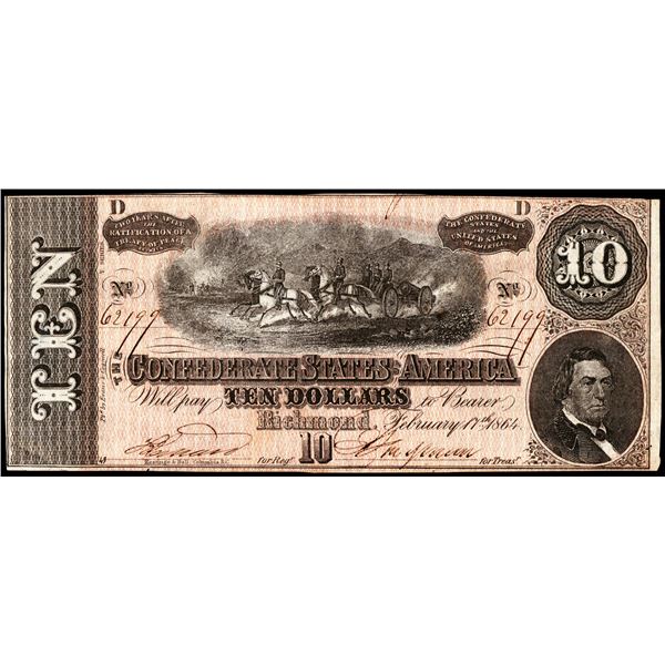 1864 $10 Confederate States of America Note