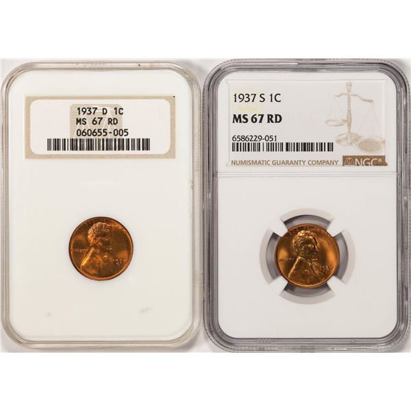 1937-D & 1937-S Lincoln Wheat Cent Coins NGC MS67RD