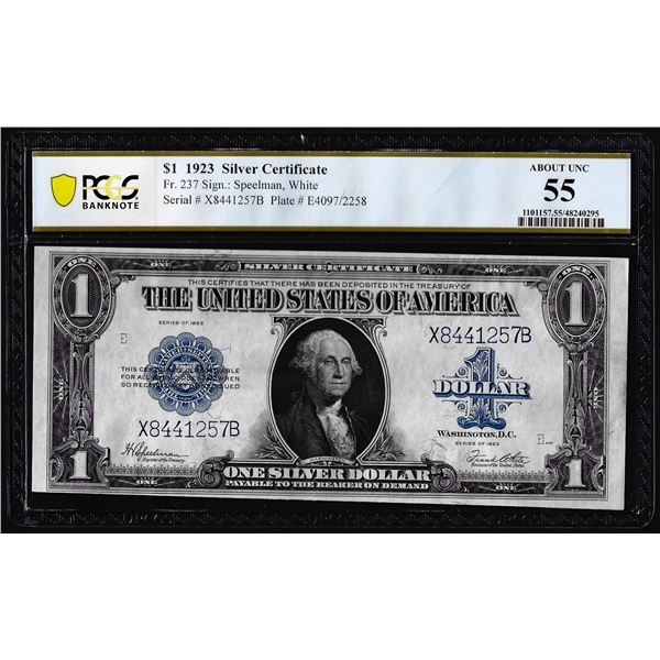 1923 $1 Silver Certificate Note Fr.237 PCGS About Uncirculated 55