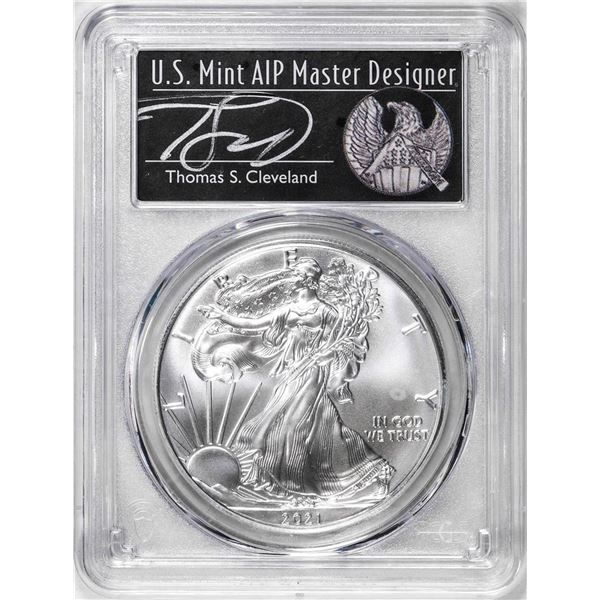 2021-(S) Ty. 1 $1 American Silver Eagle Coin PCGS MS70 Cleveland Signed San Francisco