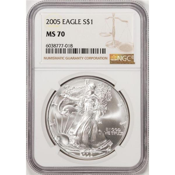 2005 $1 American Silver Eagle Coin NGC MS70