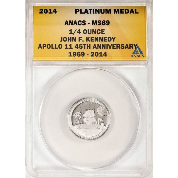 2014 Proof 1/4 oz Platinum JFK Apollo 11 Anniversary Medal ANACS MS69