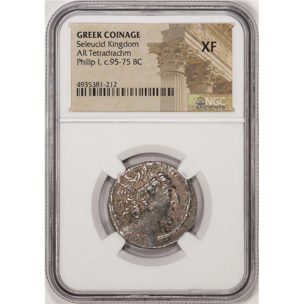 c.95-75 BC Seleucid Kingdom Philip I AR Tetradrachm Ancient Greek Coin NGC XF