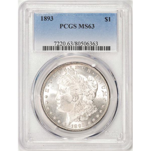 1893 $1 Morgan Silver Dollar Coin PCGS MS63