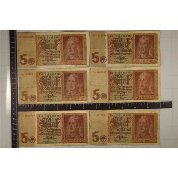6-1942 GERMAN 5 MARK BILLS