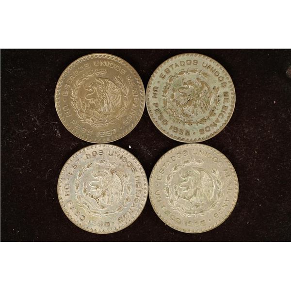 1957, 1958, 1960 & 1966 MEXICO SILVER 1 PESO