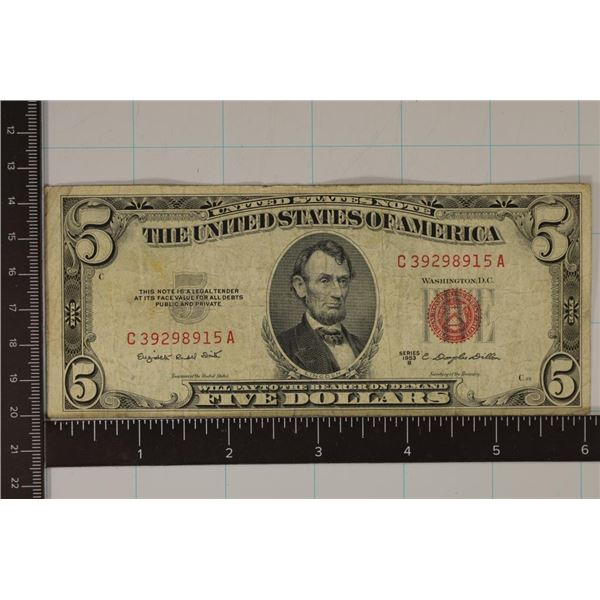 1953-B US $5 RED SEAL NOTE