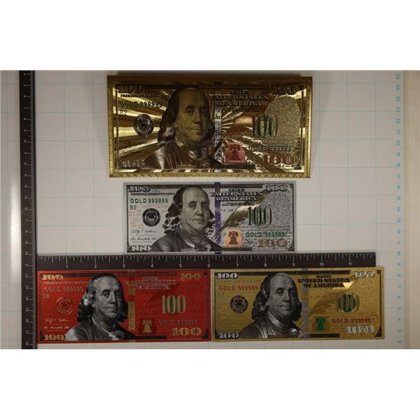 3-REPLICA 24KT GOLD FOIL US $100 BILLS CRISP UNC