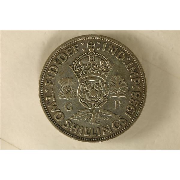 1938 GREAT BRITAIN SILVER 2 SHILLINGS .1818