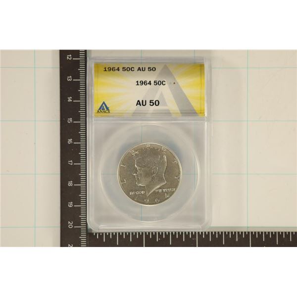 1964 SILVER KENNEDY HALF DOLLAR ANACS AU50