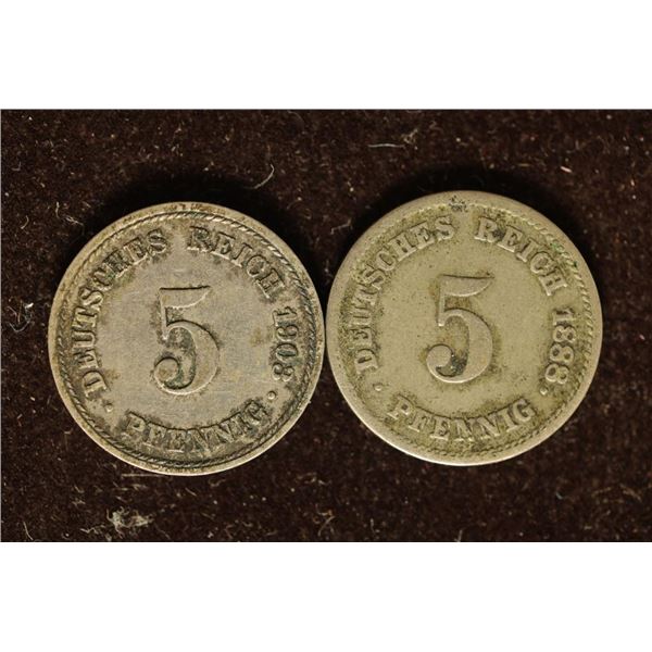 1888 & 1903 GERMAN 5 PFENNIGS